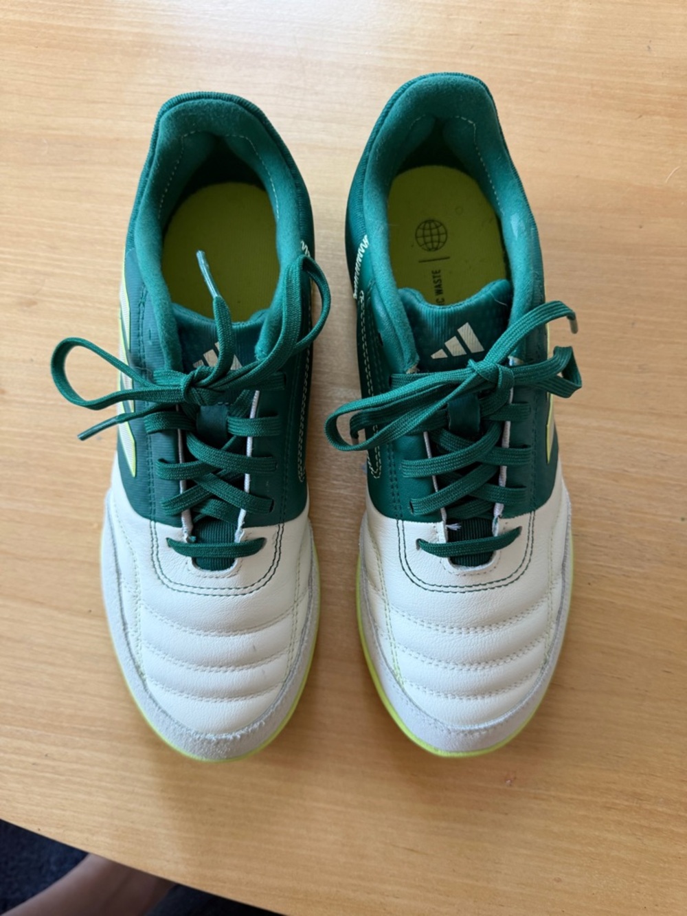 adidas indoor soccer shoe White and Green big kids size US 6